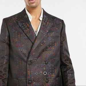 Boxy double breasted blazer in Maroon Jacquard
